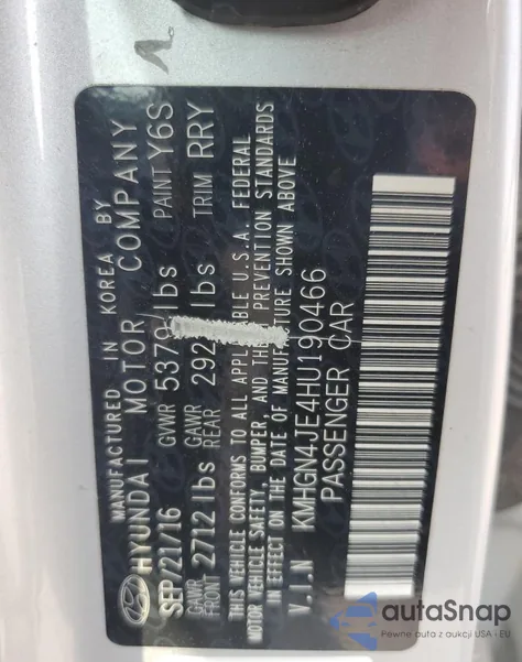 2017 Genesis G80 Base from USA, damaged, VIN KMHGN4JE4HU190466